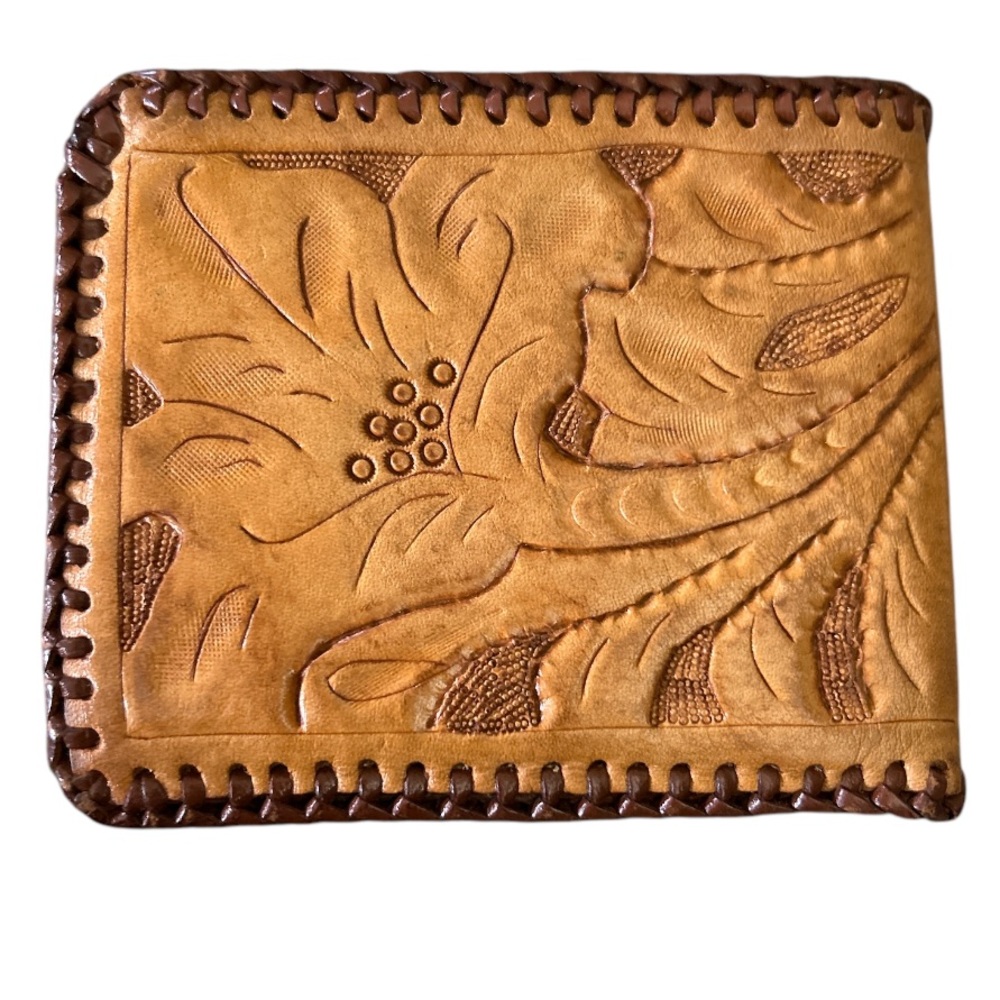 Vintage Tooled Leather Wallet GB initials